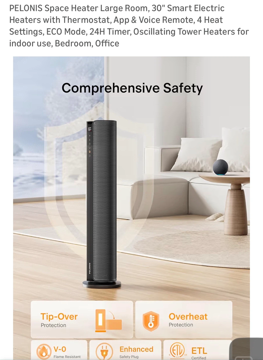 PELONIS 30" Smart Oscillating Tower Heater - photo 5