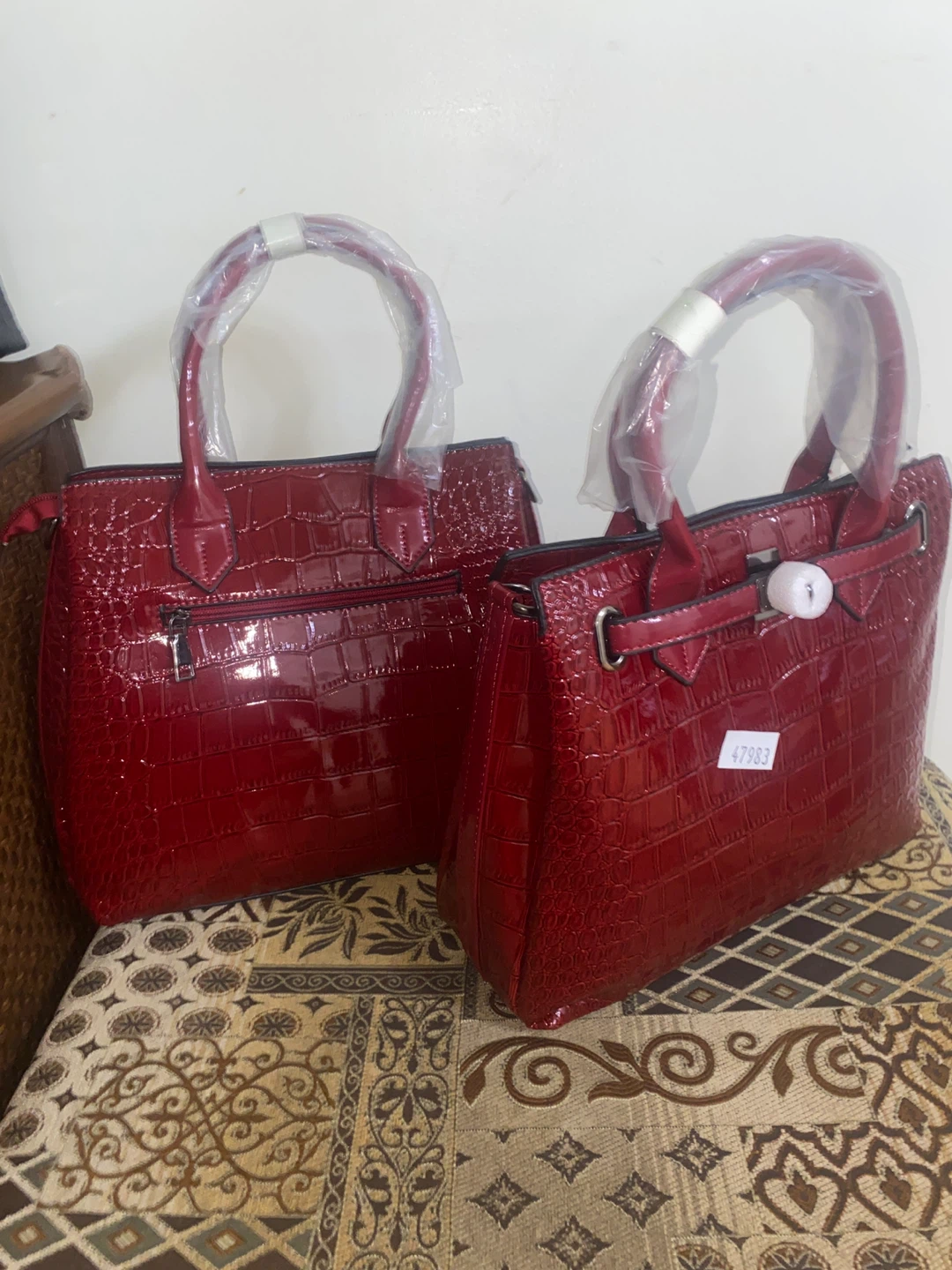 Faux Croc Handbags - Red and Black - photo 2