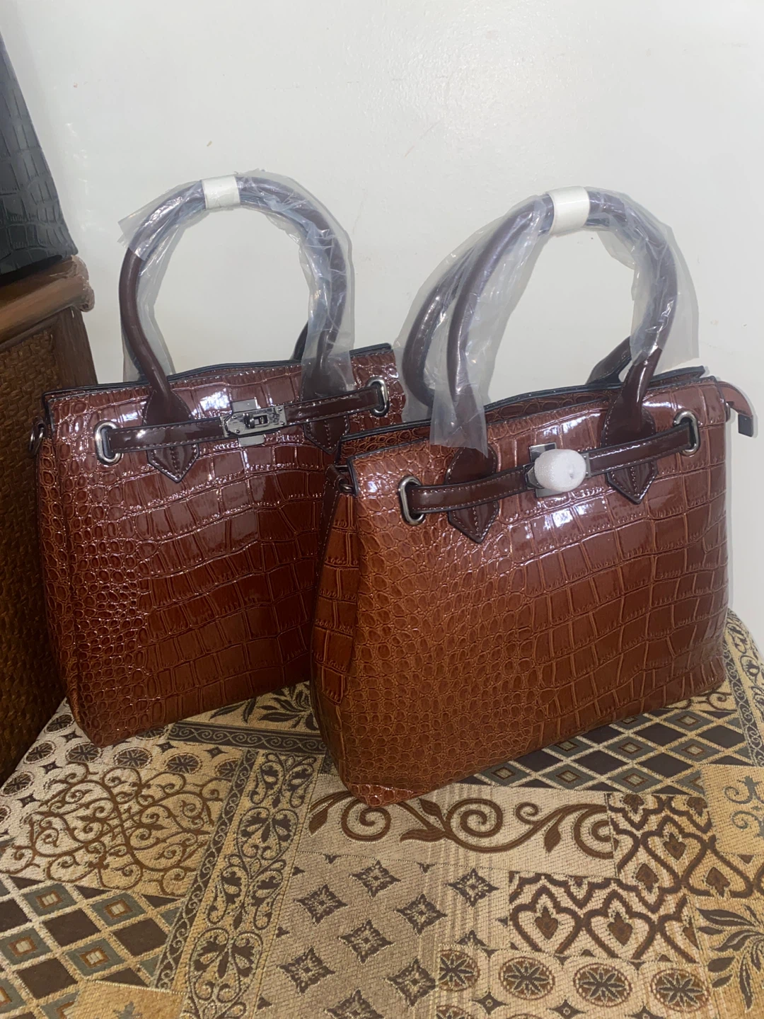 Faux Croc Handbags - Red and Black