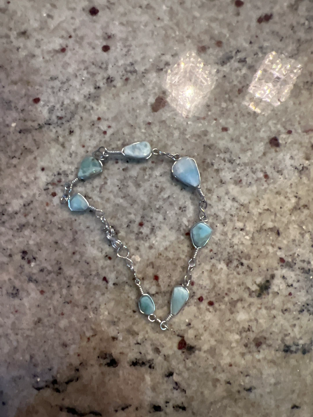 🧡 - Blue Larimar Stone Beaded Bracelet - barely used