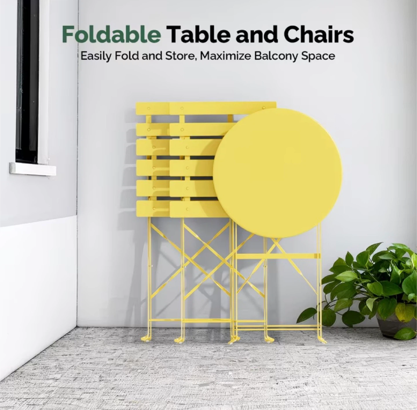 Yellow Foldable Bistro Table and 2 Chairs Set
