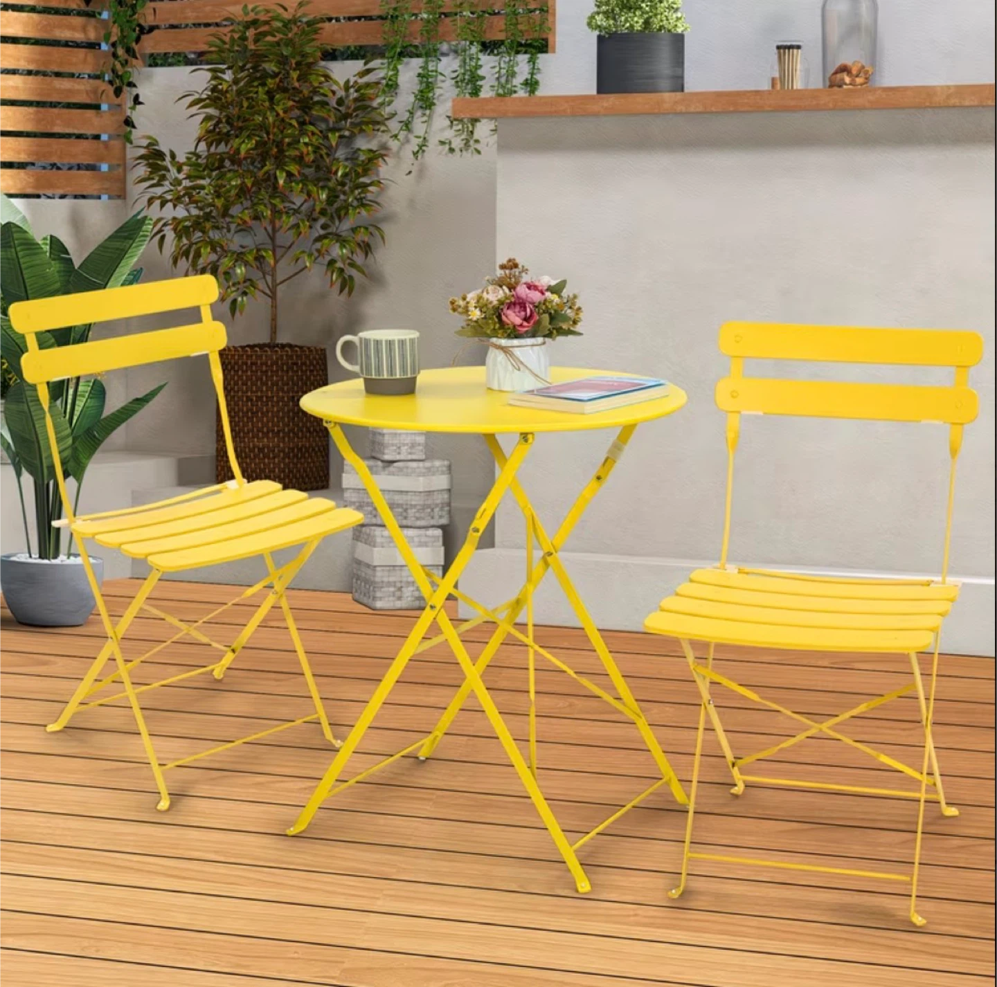 Yellow Foldable Bistro Table and 2 Chairs Set - photo 2