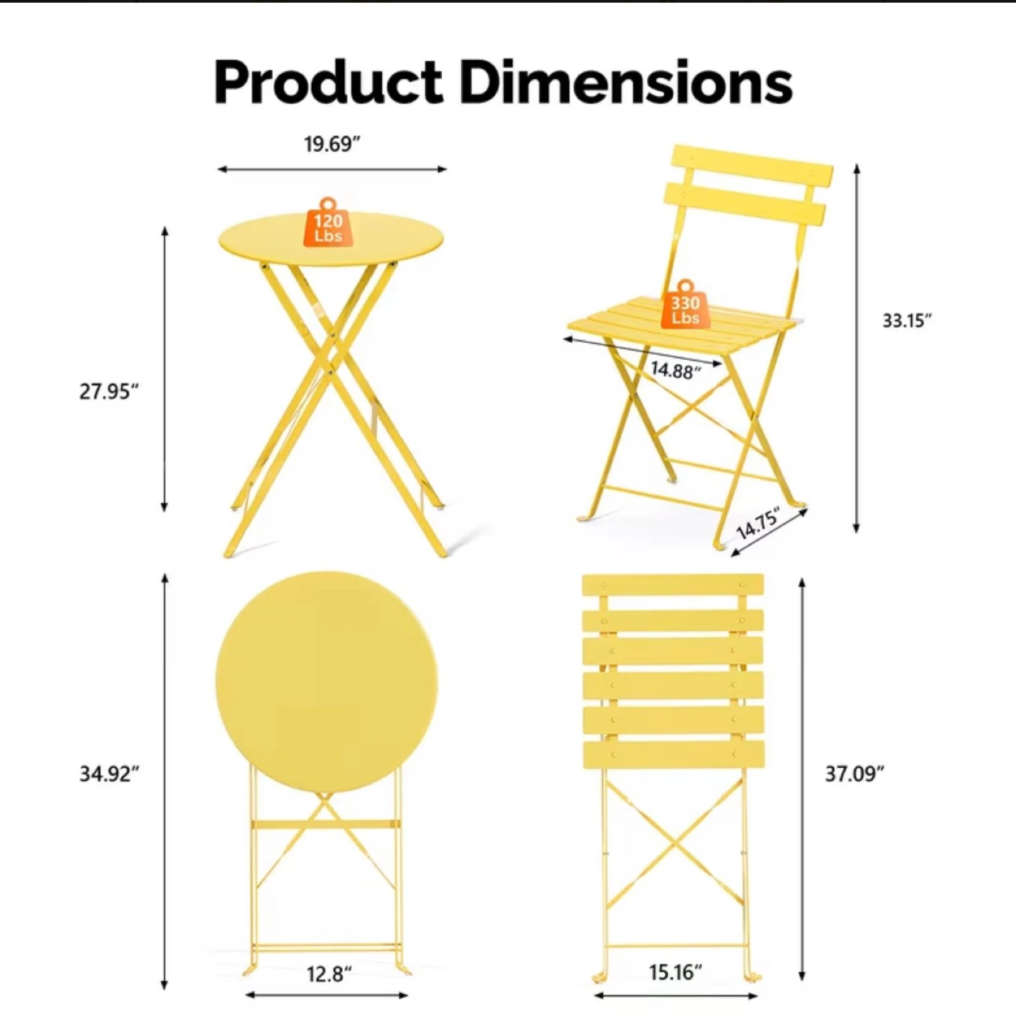 Yellow Foldable Bistro Table and 2 Chairs Set - photo 3