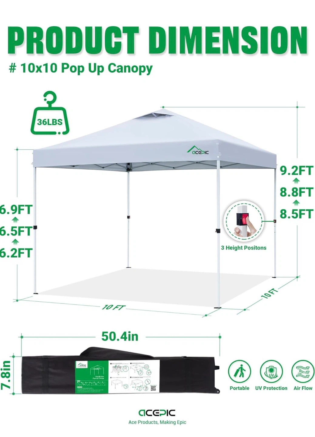 ACEPIC 10x10 Pop Up Canopy Tent - photo 2