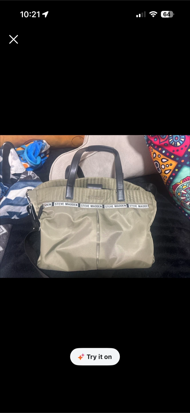 Steve Madden Olive Green Nylon Tote Bag