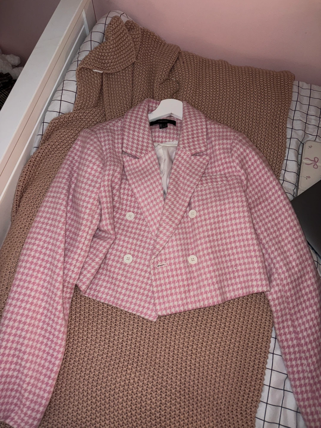 Pink Houndstooth Cropped Blazer - photo 2