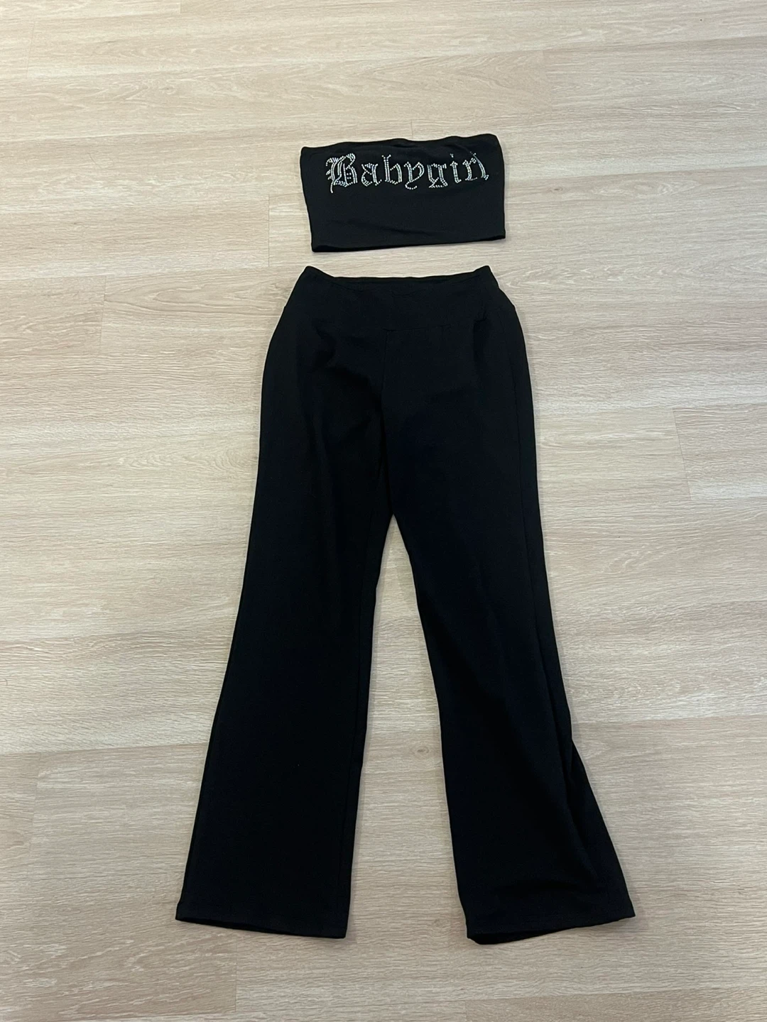 Black "Babygirl" Tube Top and Pants Set - photo 2