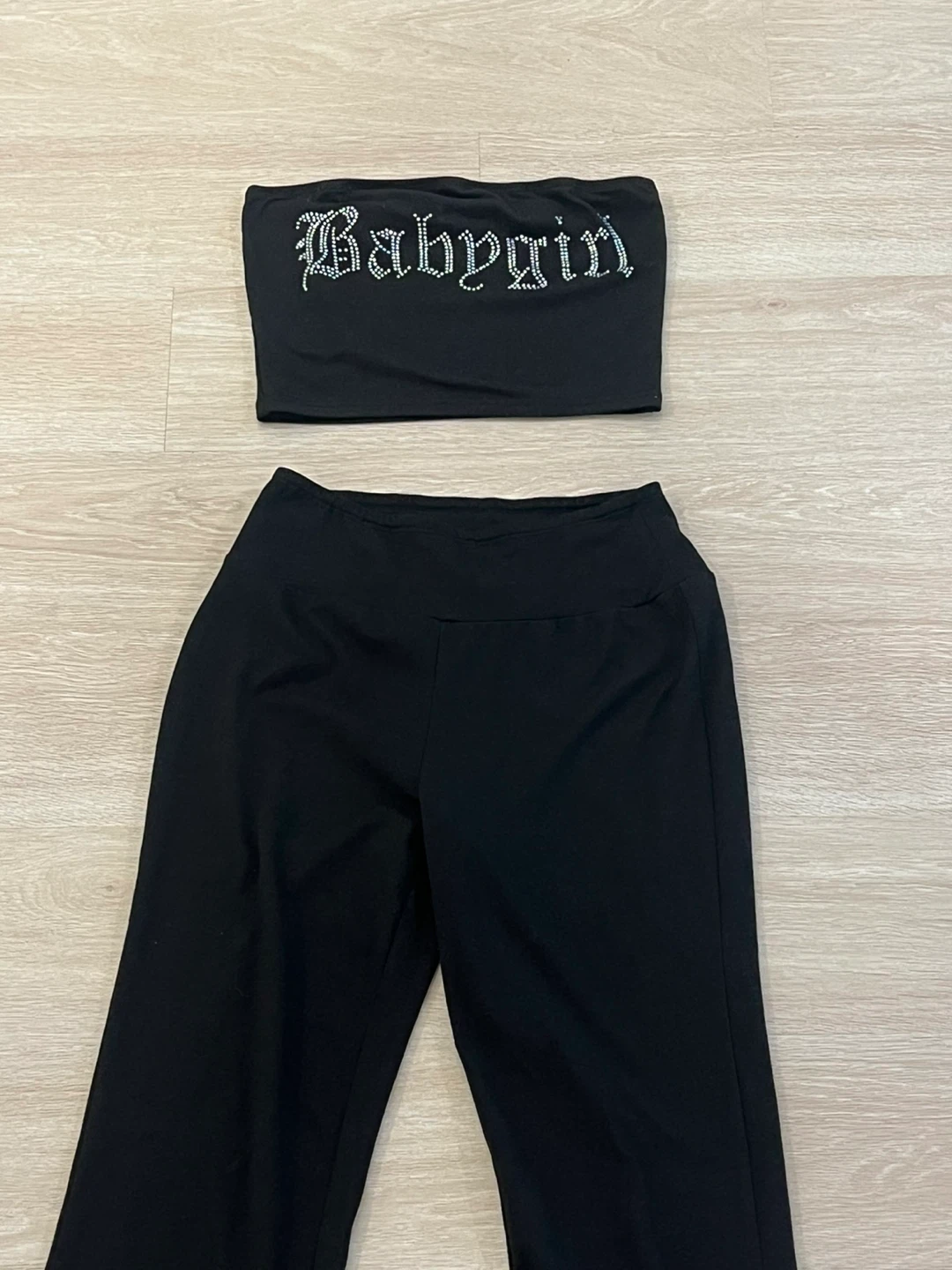 Black "Babygirl" Tube Top and Pants Set