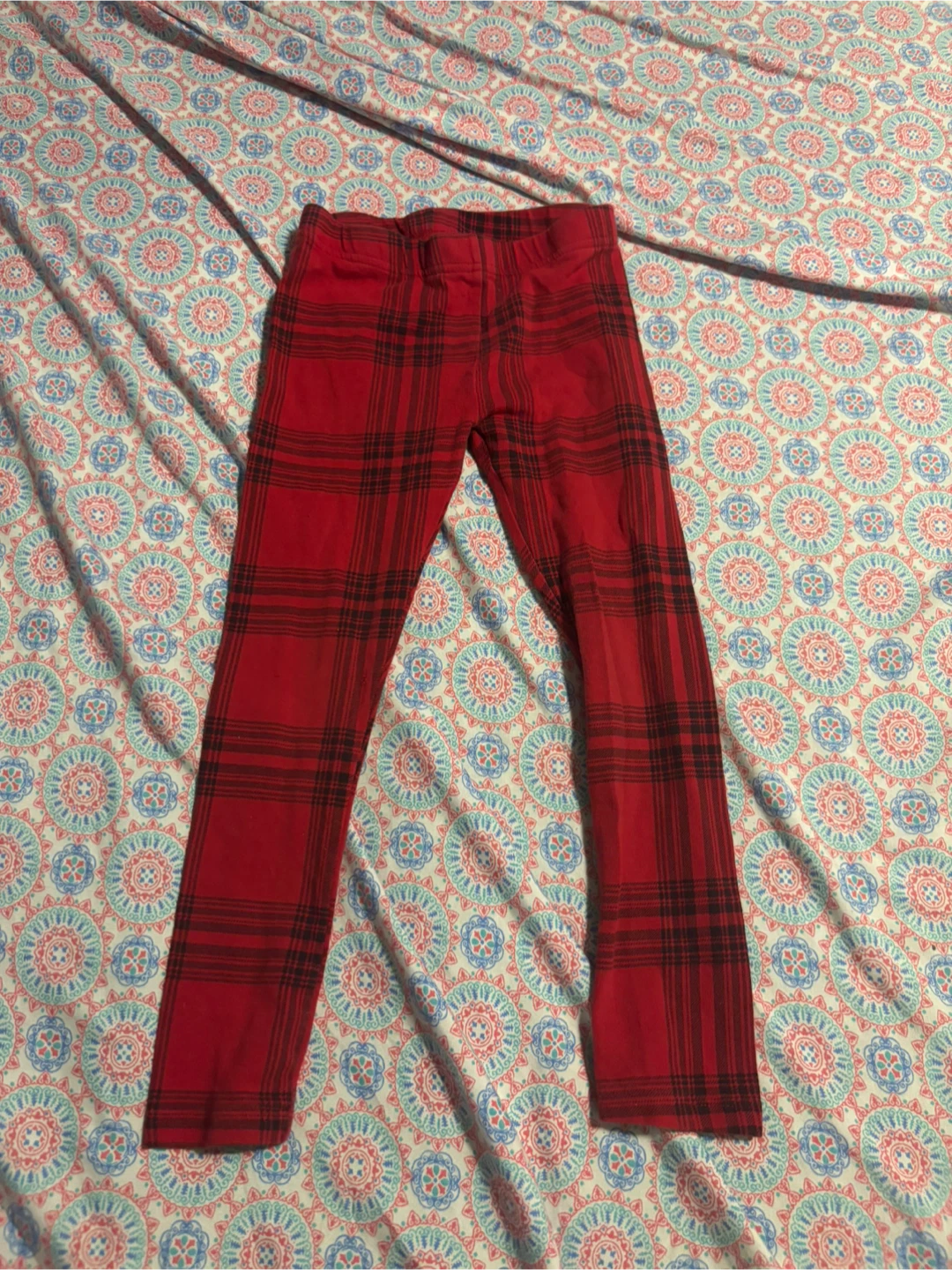 George! Kids Red Plaid Leggings Size 5