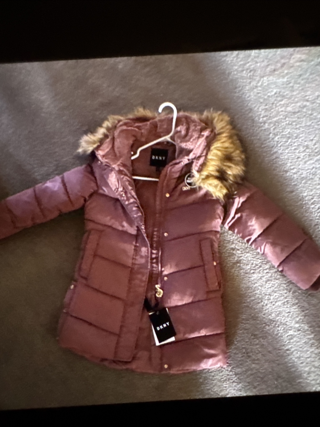 DKNY Puffer Jacket with Fur Hood - Pink