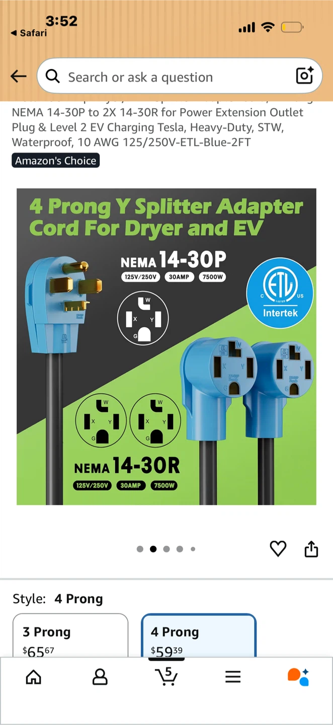 NEMA 14-30P to 2x 14-30R EV Charging Splitter Adapter Cord - photo 5