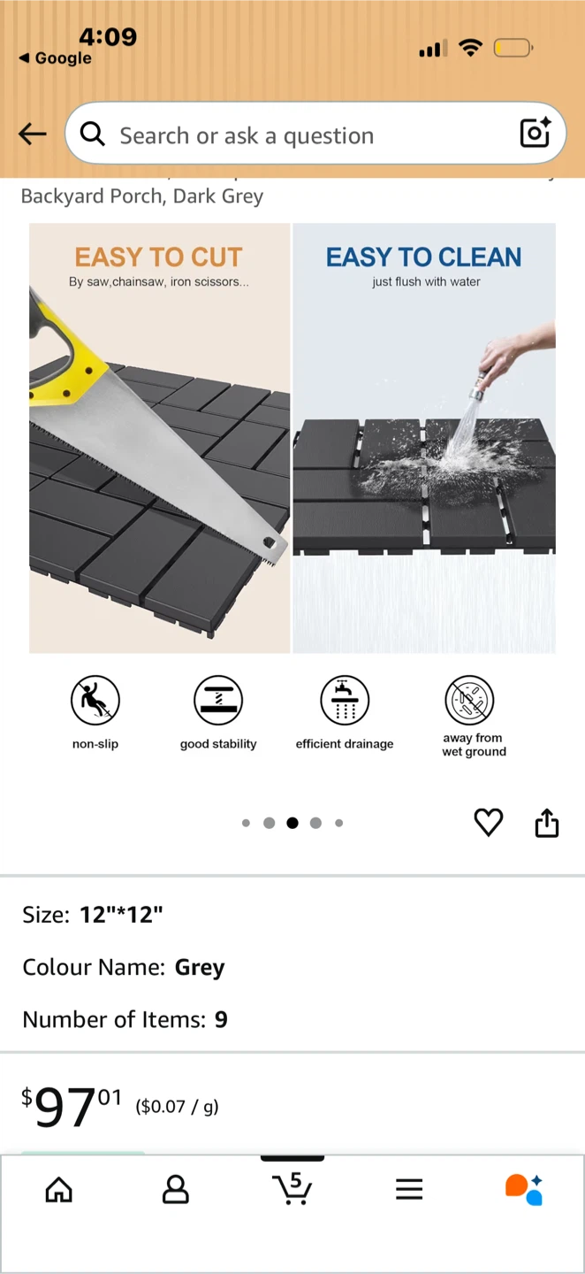 Grey 12"x12" Backyard  / porch (12 Pack) - photo 2