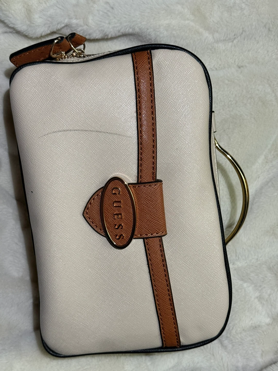 Guess Beige & Brown Satchel Handbag