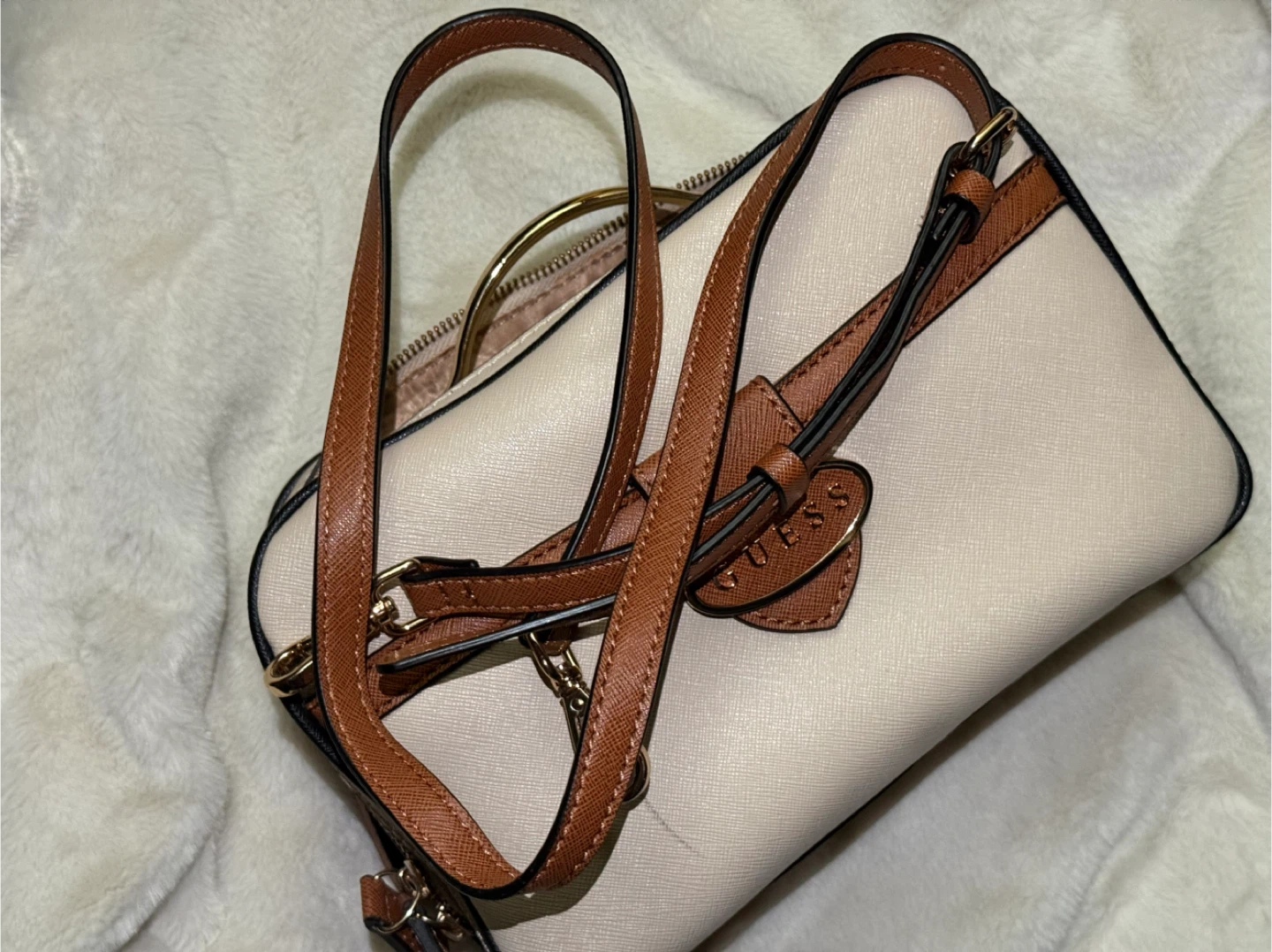 Guess Beige & Brown Satchel Handbag - photo 3