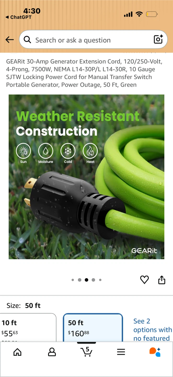 GEARit 30-Amp 50 ft Extension Cord