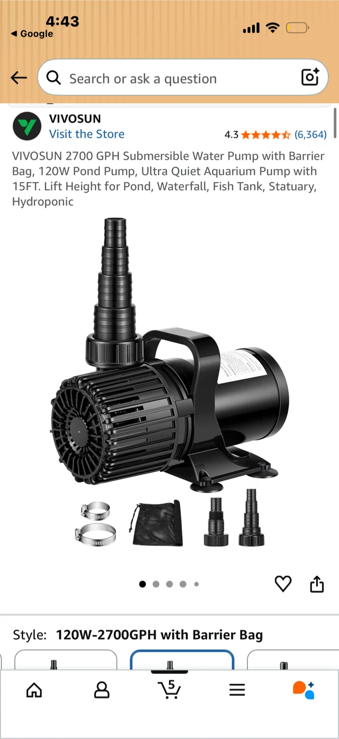 VIVOSUN 2700 GPH Submersible Water Pump with Barrier Bag