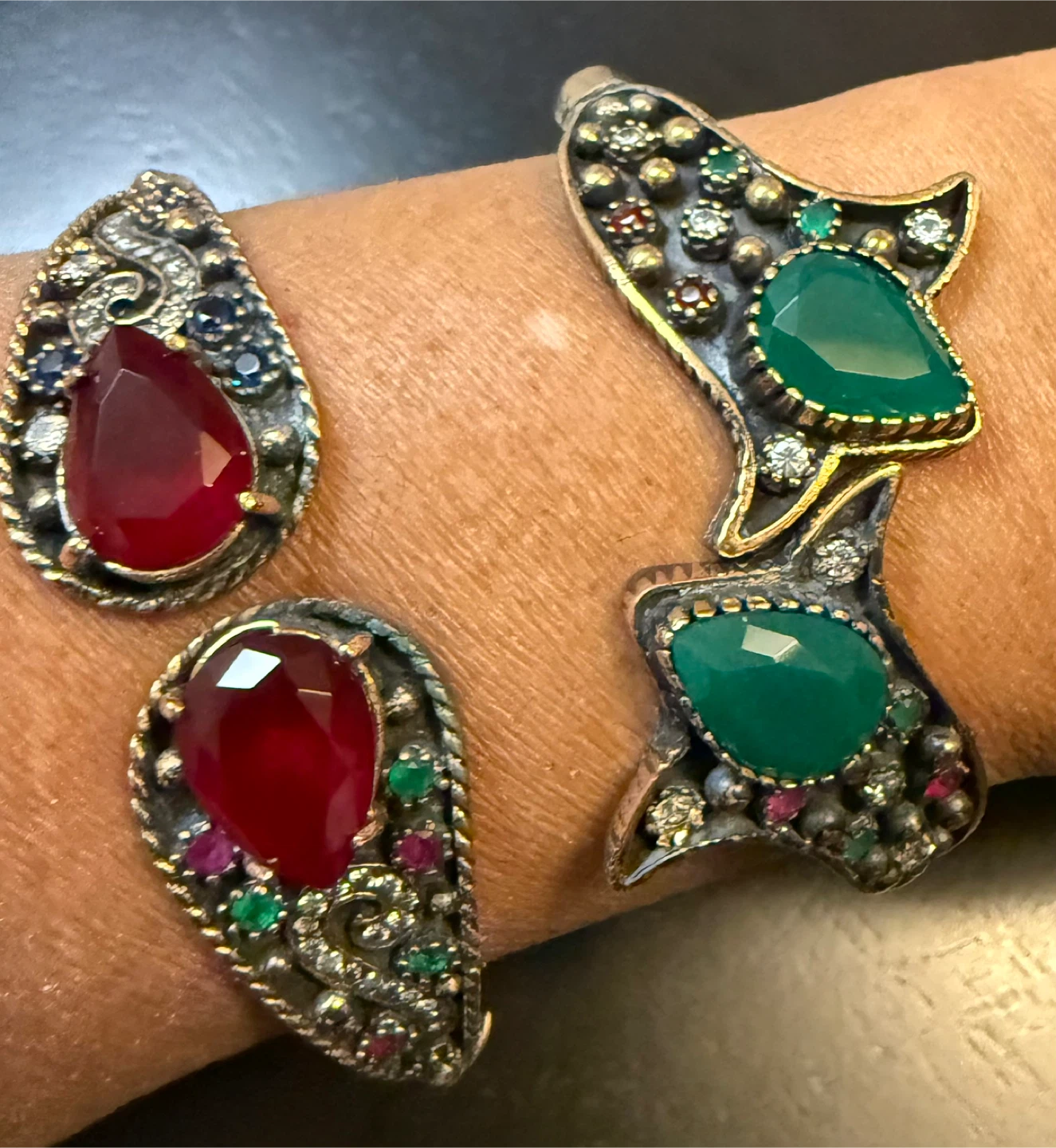$60 each Sterling Silver with Copper 7” Bracelet with Stones
