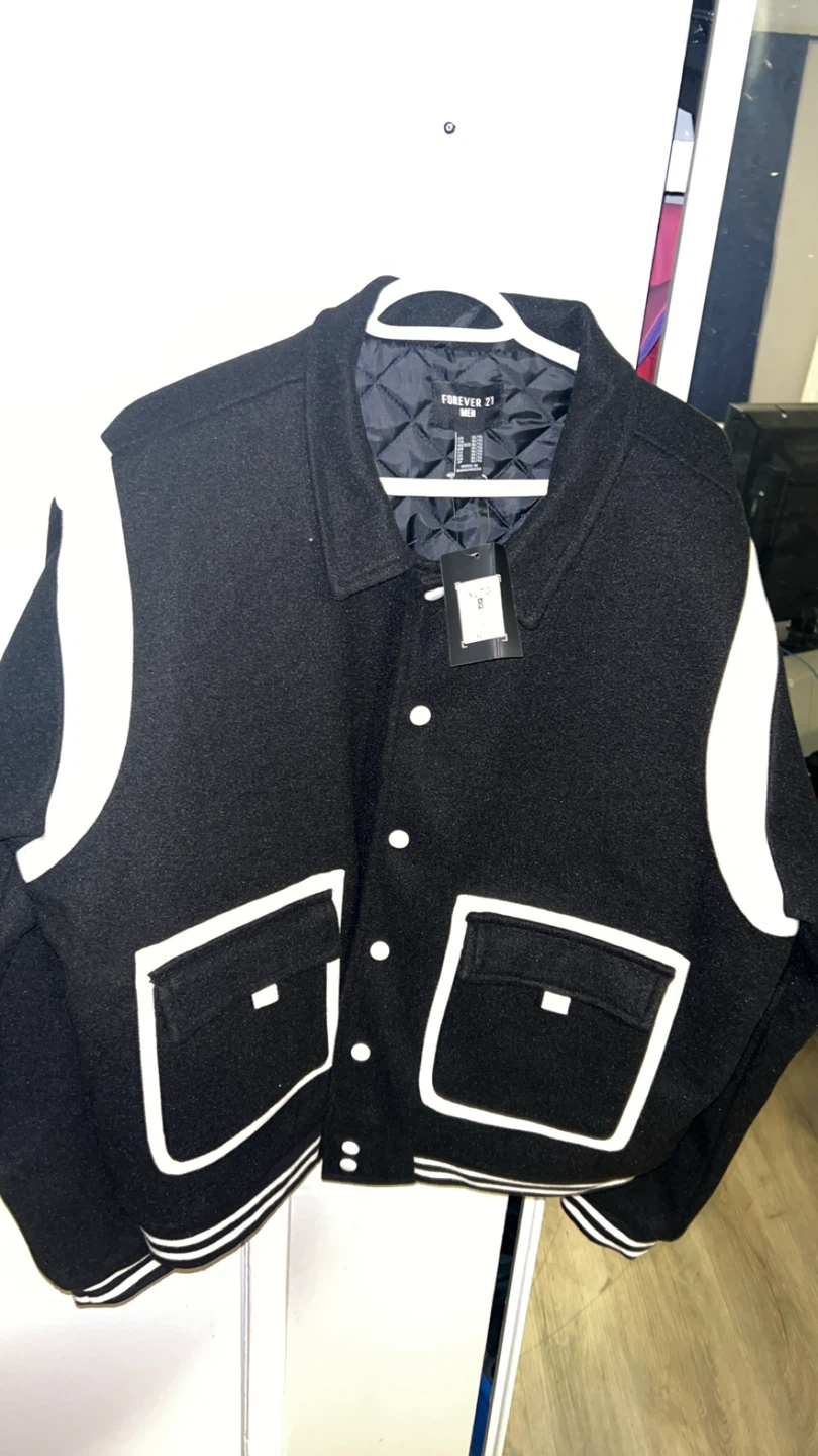 BRAND NEW Forever 21 Varsity Jacket XL/TG Black White - photo 3