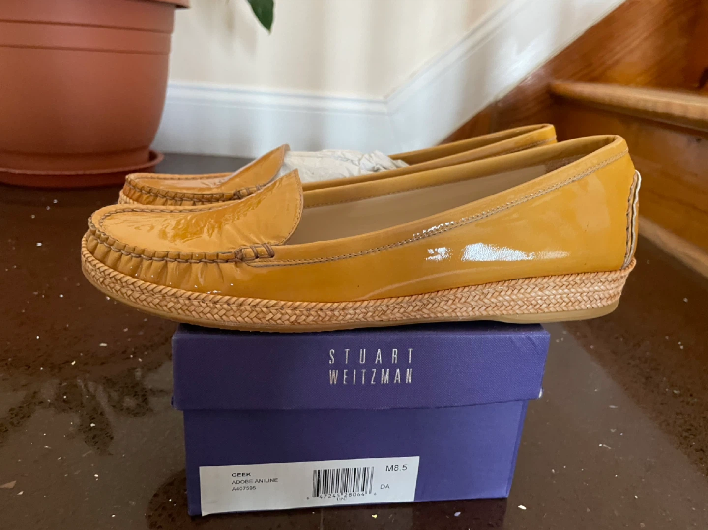 Stuart Weitzman "GEEK" Loafers - Mustard Patent, Size 8.5