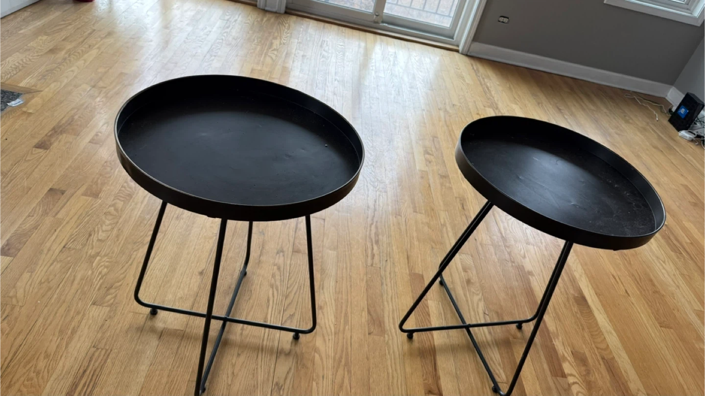 Set of 2 Black Metal Tray Side Tables