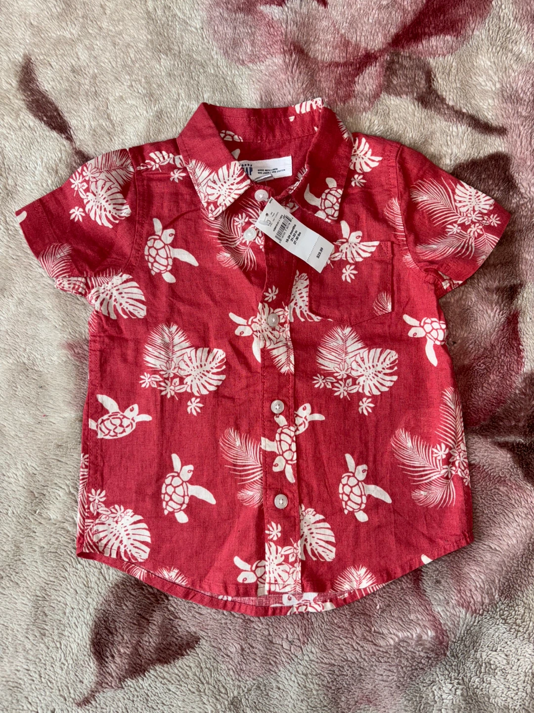 Baby Gap Hawaiian Shirt - Red Turtle Print - 18-24 Months