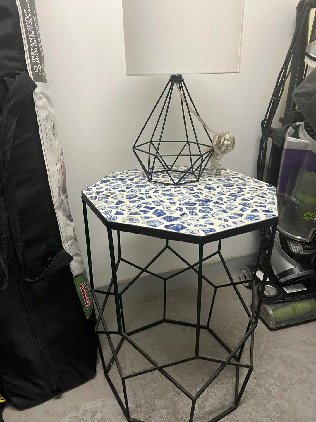 Mosaic Top Hexagonal Side Table and lamp