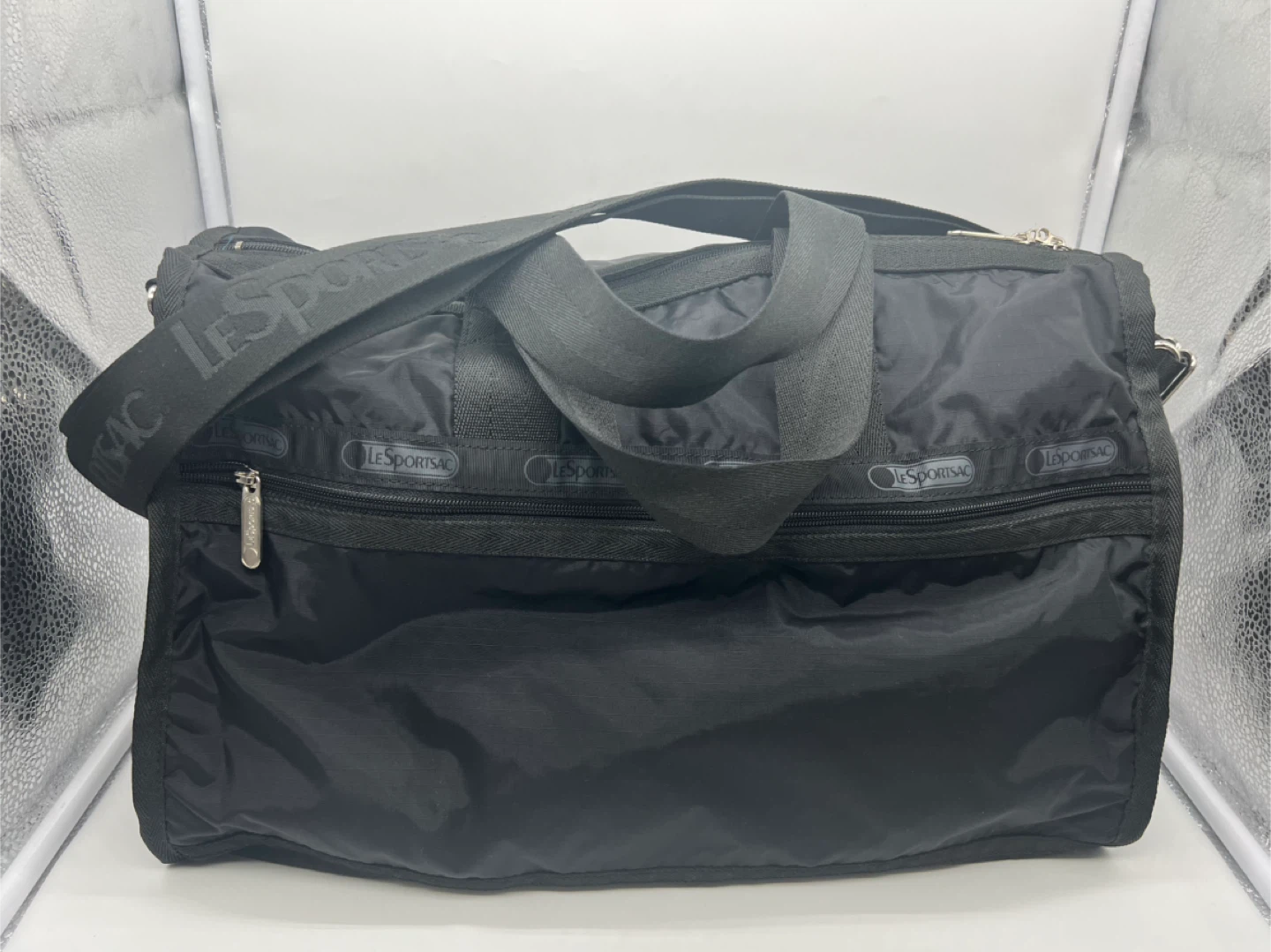 LESPORTSAC Black Nylon Medium Classic Weekender Travel Gym Bag