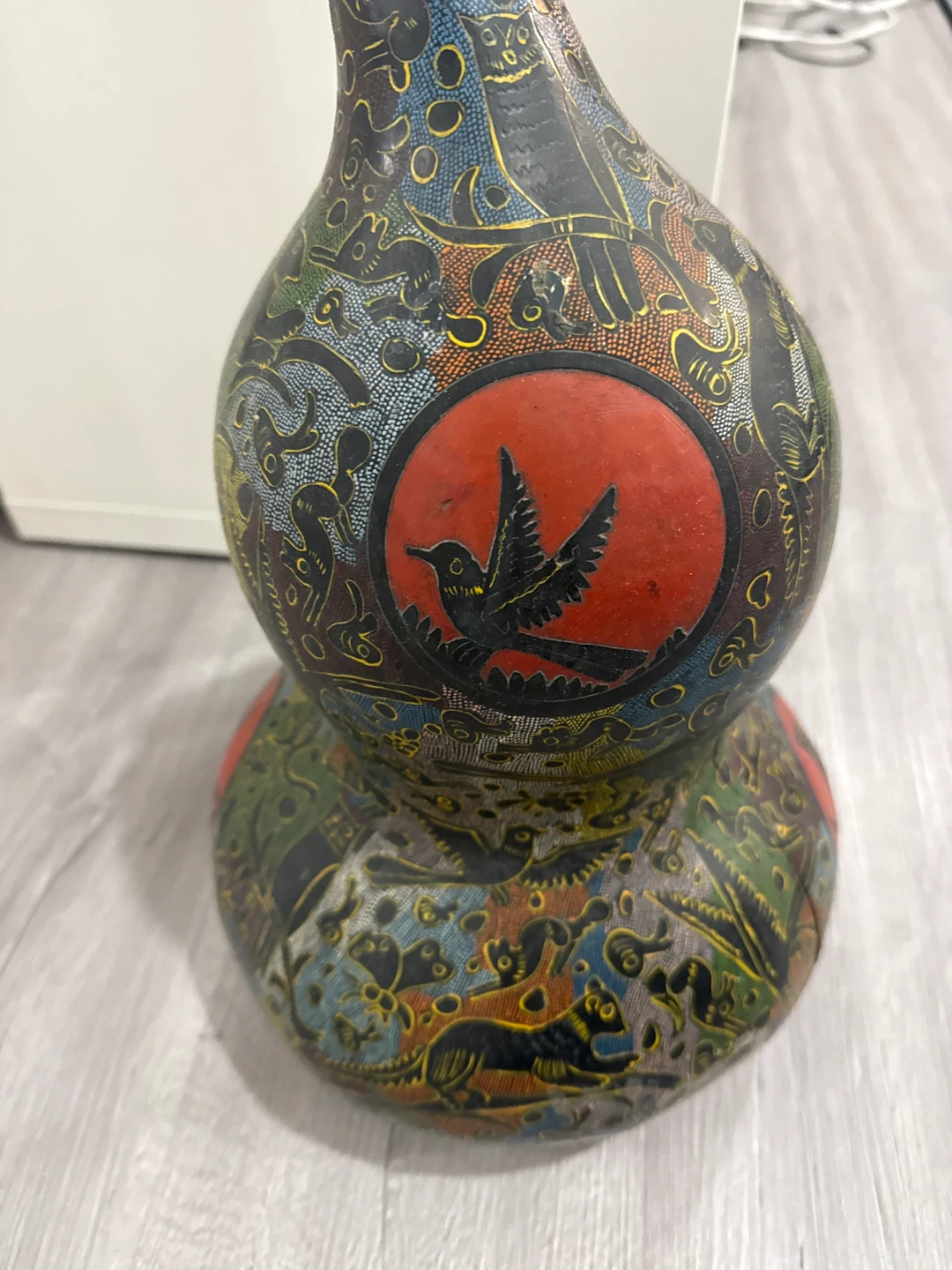 Decorative Gourd Vase with Bird and Animal Motif - photo 2
