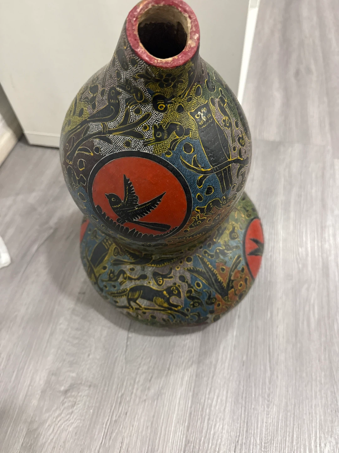Decorative Gourd Vase with Bird and Animal Motif