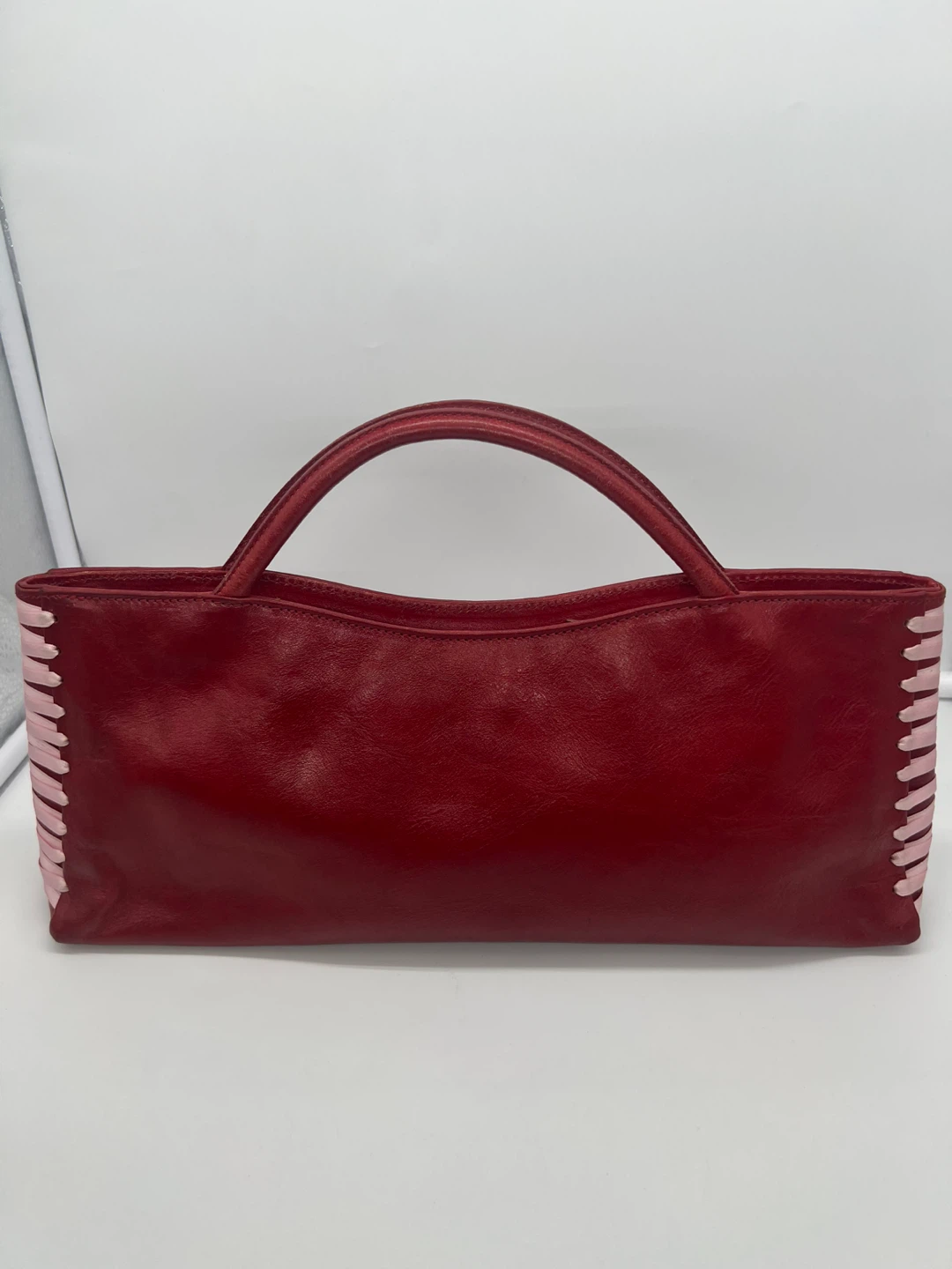 JENNIFER SCOTT VINTAGE Red Leather Braided Rectangle Top Handle - photo 3