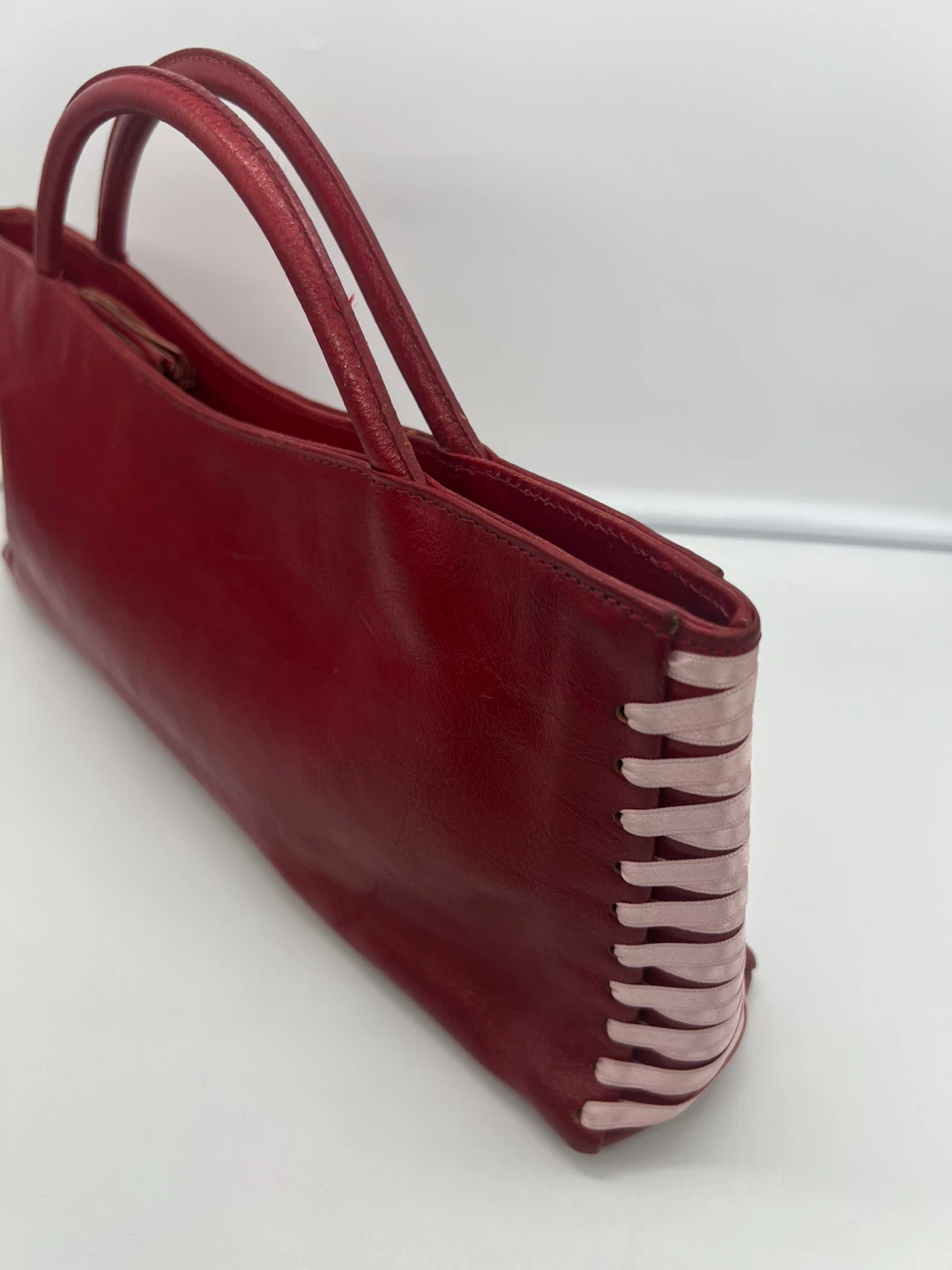 JENNIFER SCOTT VINTAGE Red Leather Braided Rectangle Top Handle - photo 2