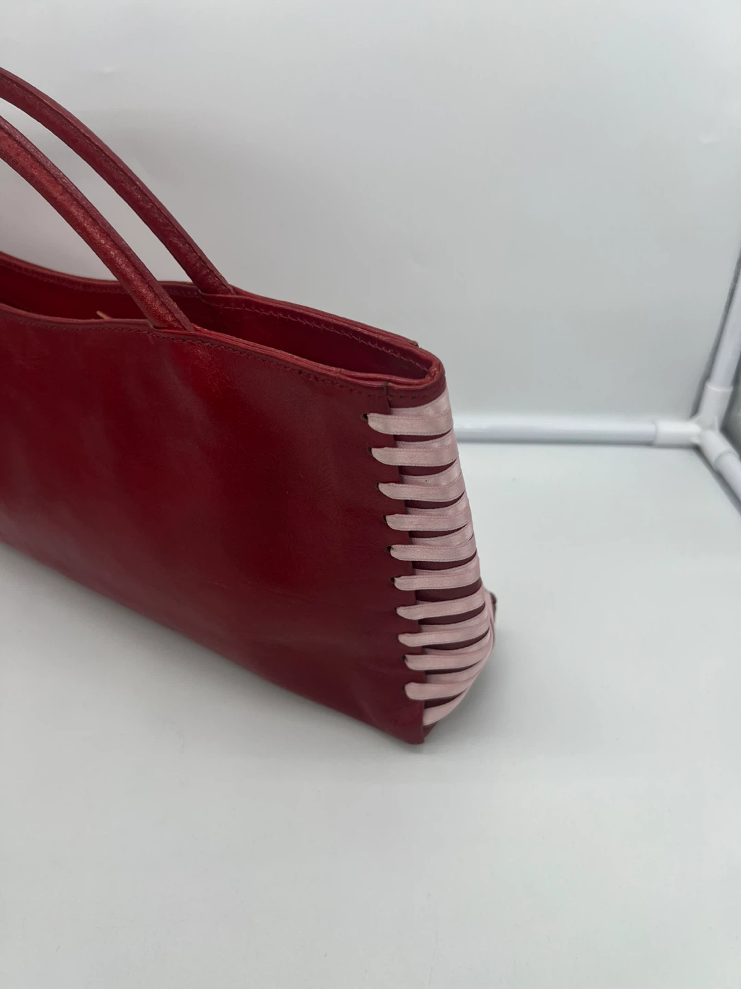 JENNIFER SCOTT VINTAGE Red Leather Braided Rectangle Top Handle - photo 4