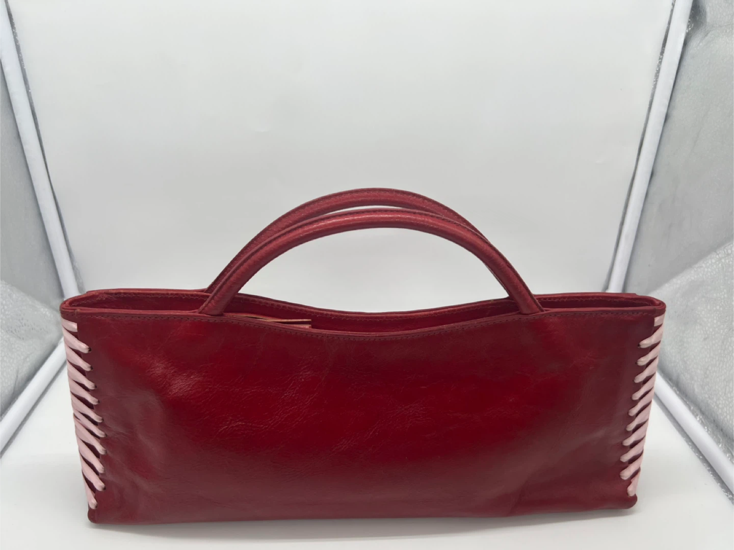 JENNIFER SCOTT VINTAGE Red Leather Braided Rectangle Top Handle
