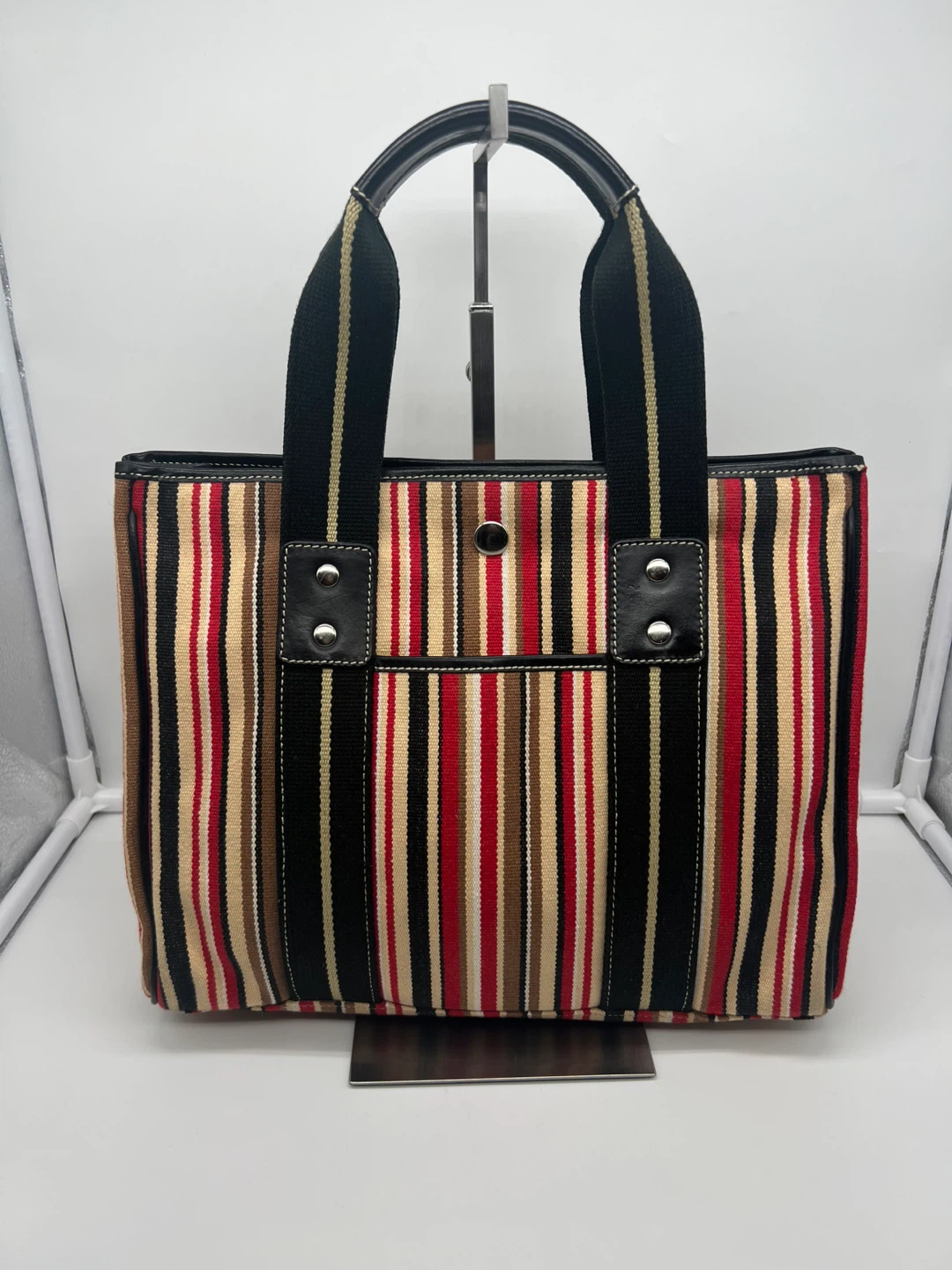 RAFE NEW YORK Multicolor Stripe Canvas Leather Trim Mini Tote