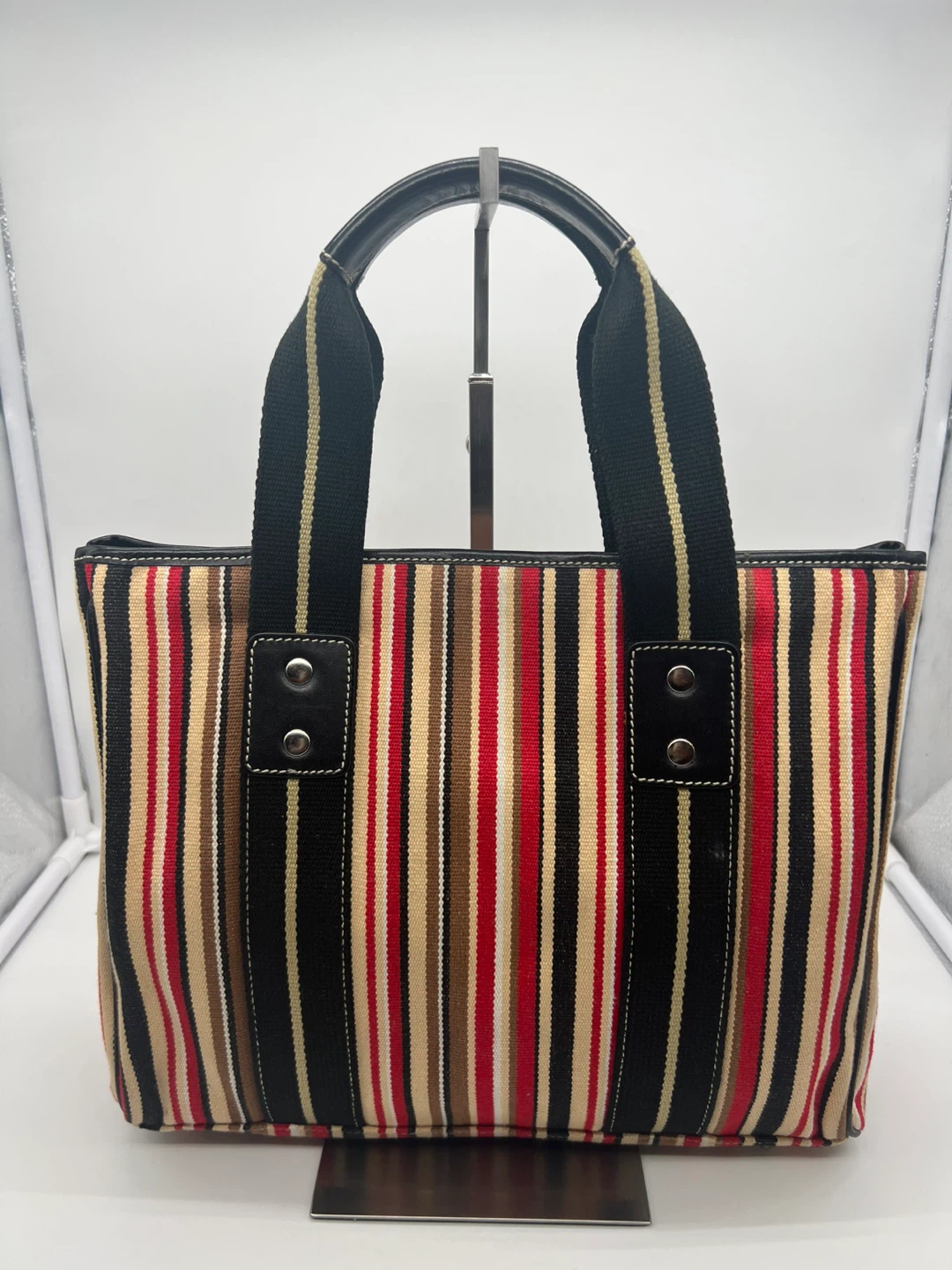 RAFE NEW YORK Multicolor Stripe Canvas Leather Trim Mini Tote - photo 5