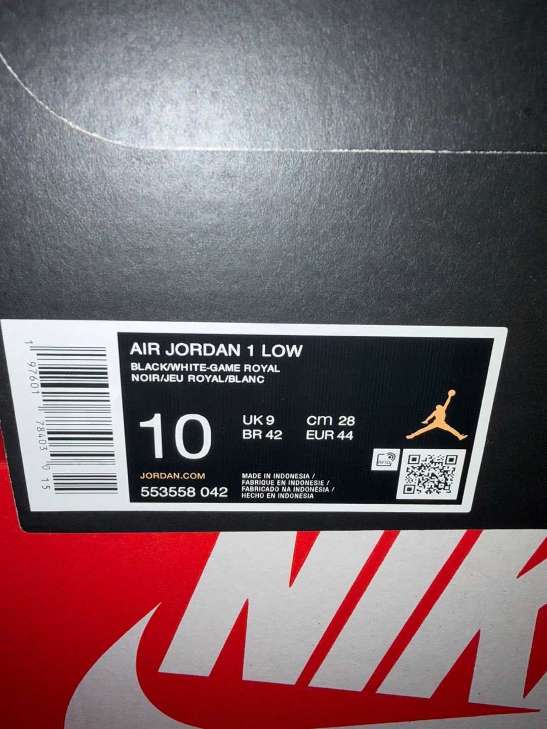 Air Jordan 1 Low Black/White-Game Royal Shoes - Size 10