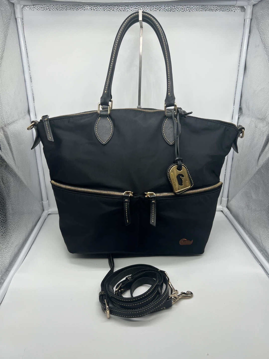 DOONEY & BOURKE Black Nylon Leather Trim Crossbody Bag Satchel - photo 2