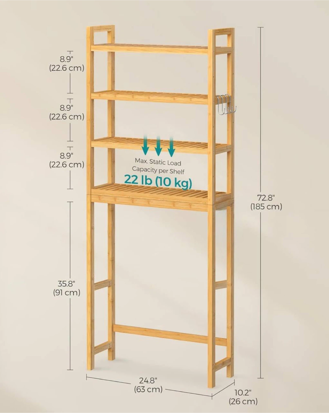 Over The Toilet Storage – 4-Tier Bathroom Organizer – Assembled - photo 3