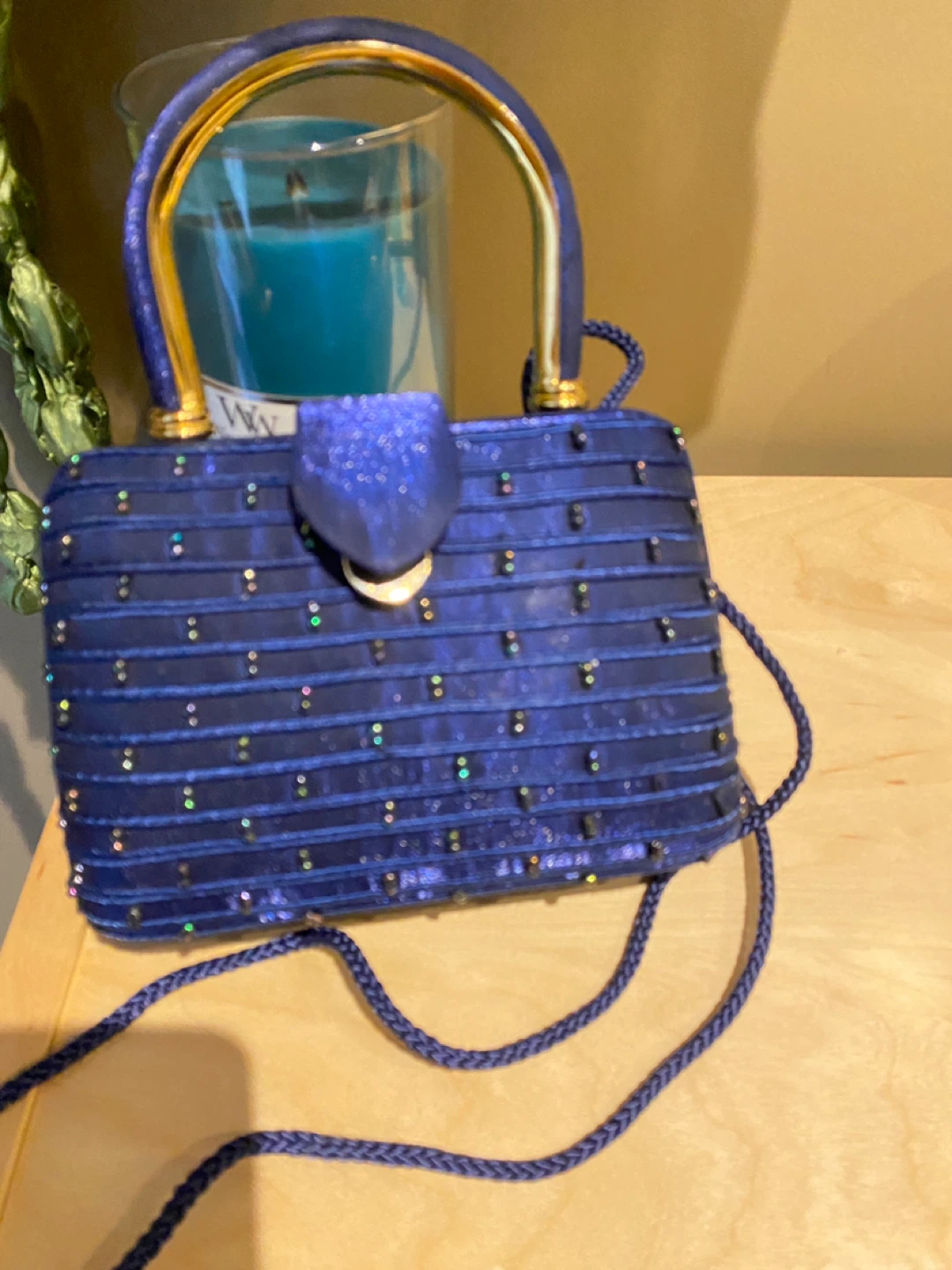 Blue Evening Handbag with Embellishments