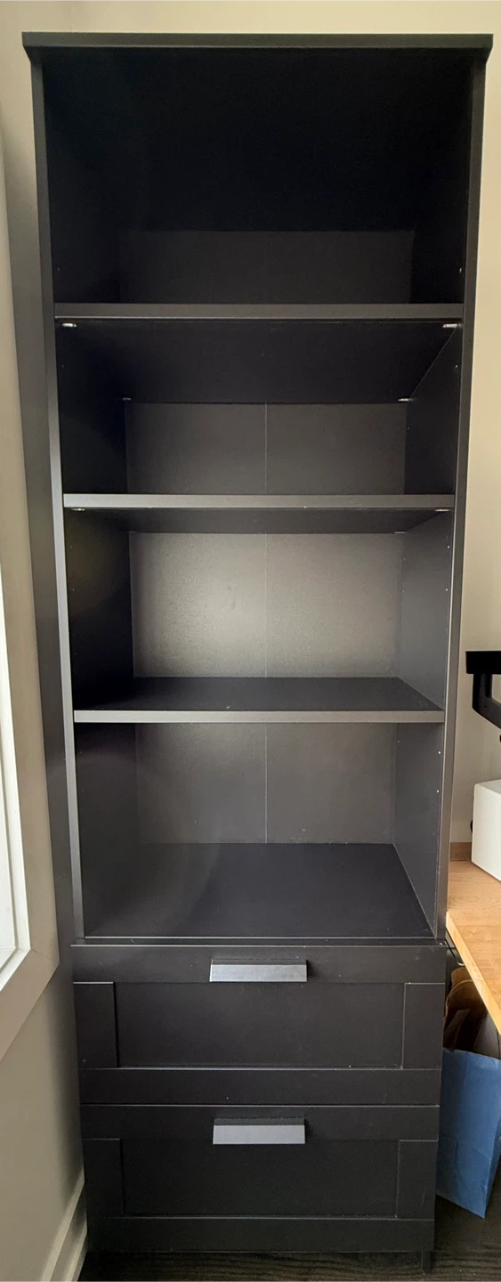 Black Bookcase with Drawers