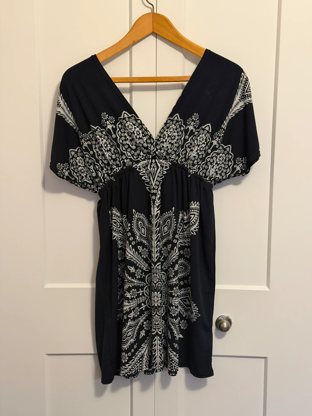 Dolce & Gabbana Navy & White Patterned V-Neck Dress