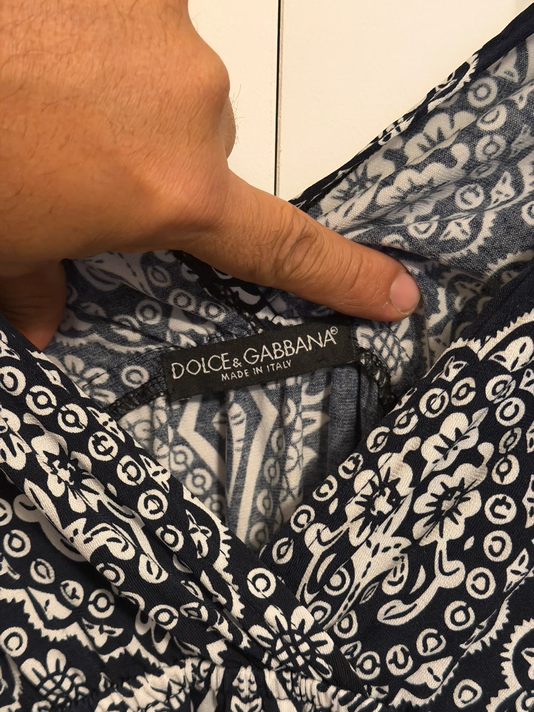 Dolce & Gabbana Navy & White Patterned V-Neck Dress - photo 4