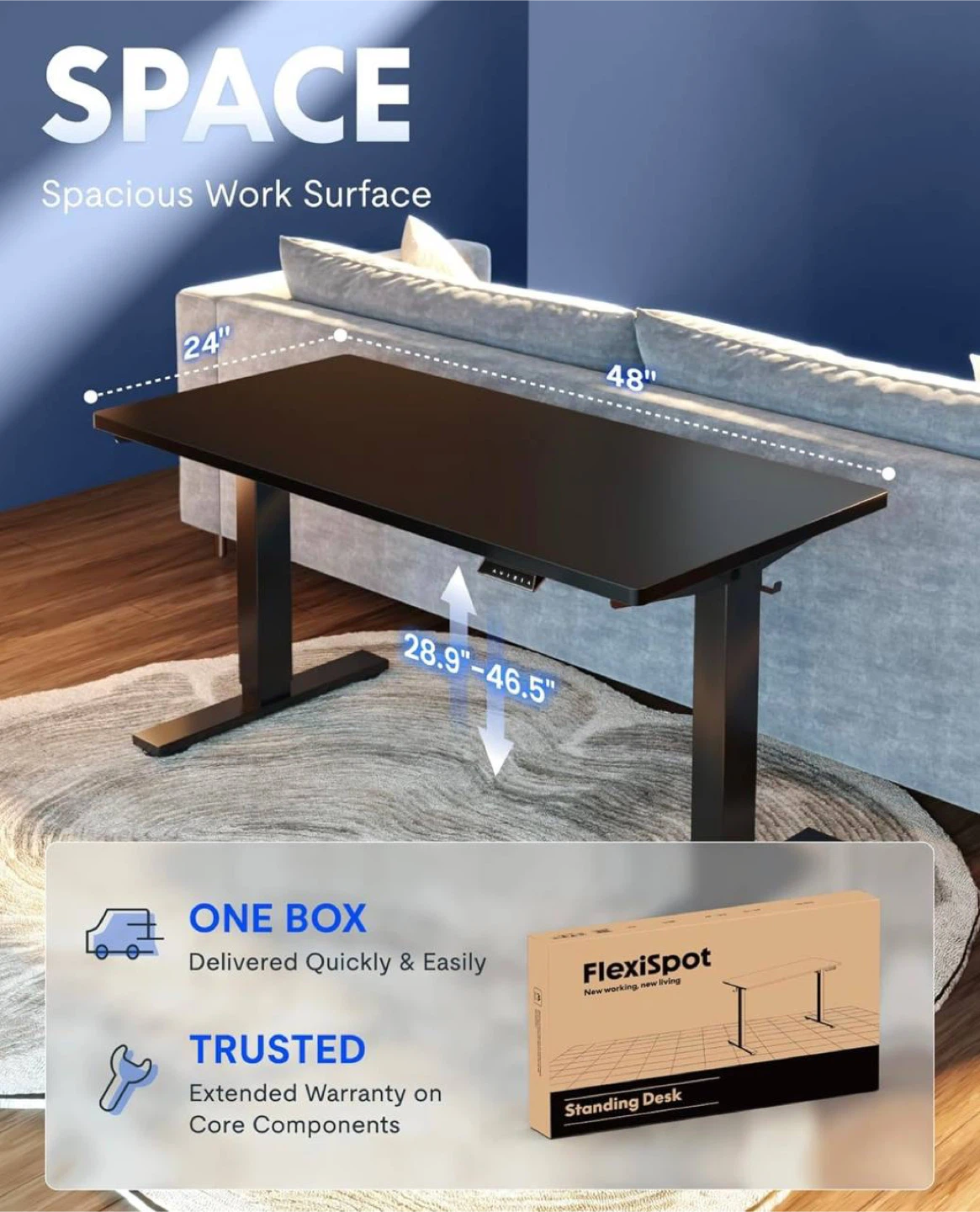 EN1 Standing Desk 48” x 24” – Electric Height Adjustable - photo 5