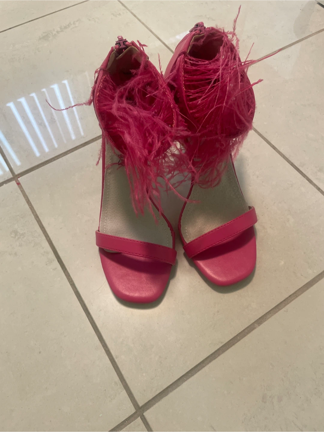 Hot Pink Feather Heeled Sandals Size 38