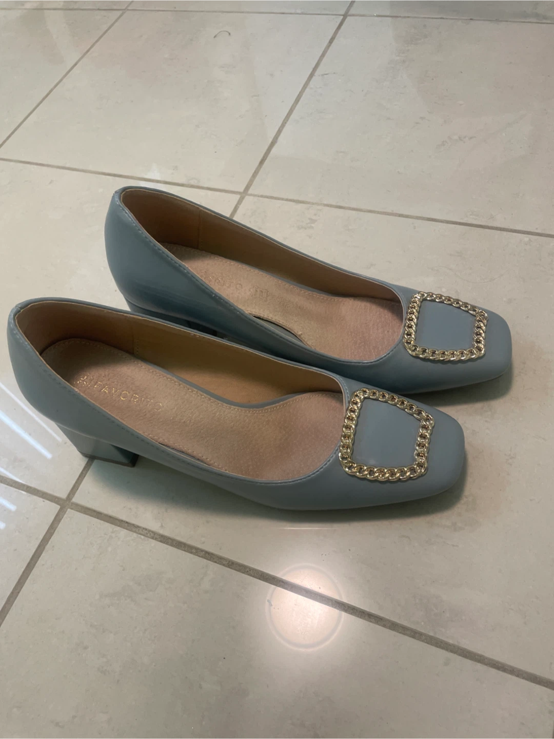 Light Blue Block Heel Shoes