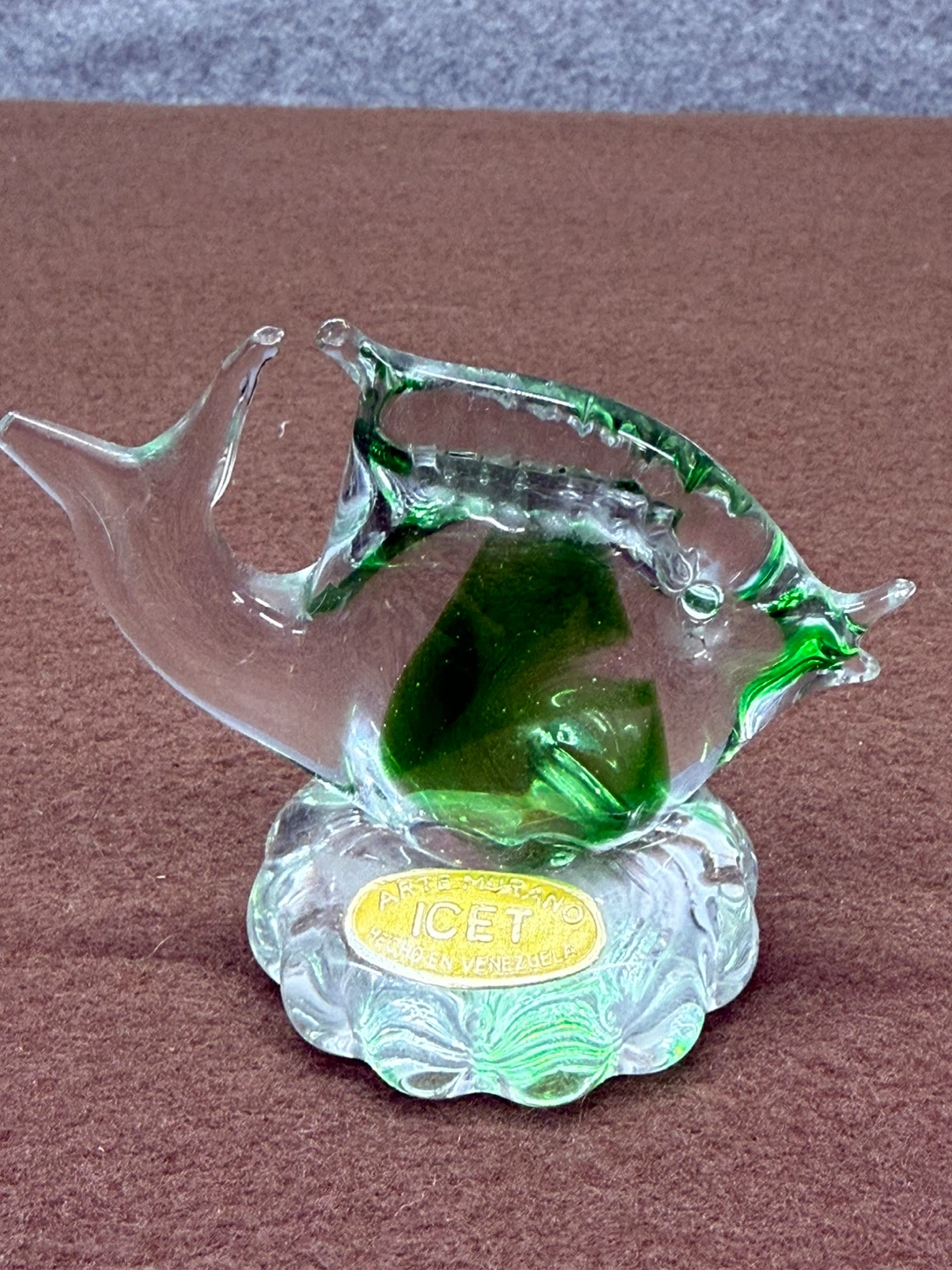 Murano Glass Fish Figurine with Green Accent - ICET