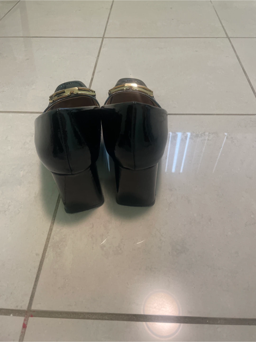 Black Patent Heel Shoes with Gold Buckle - Size 39 - photo 3
