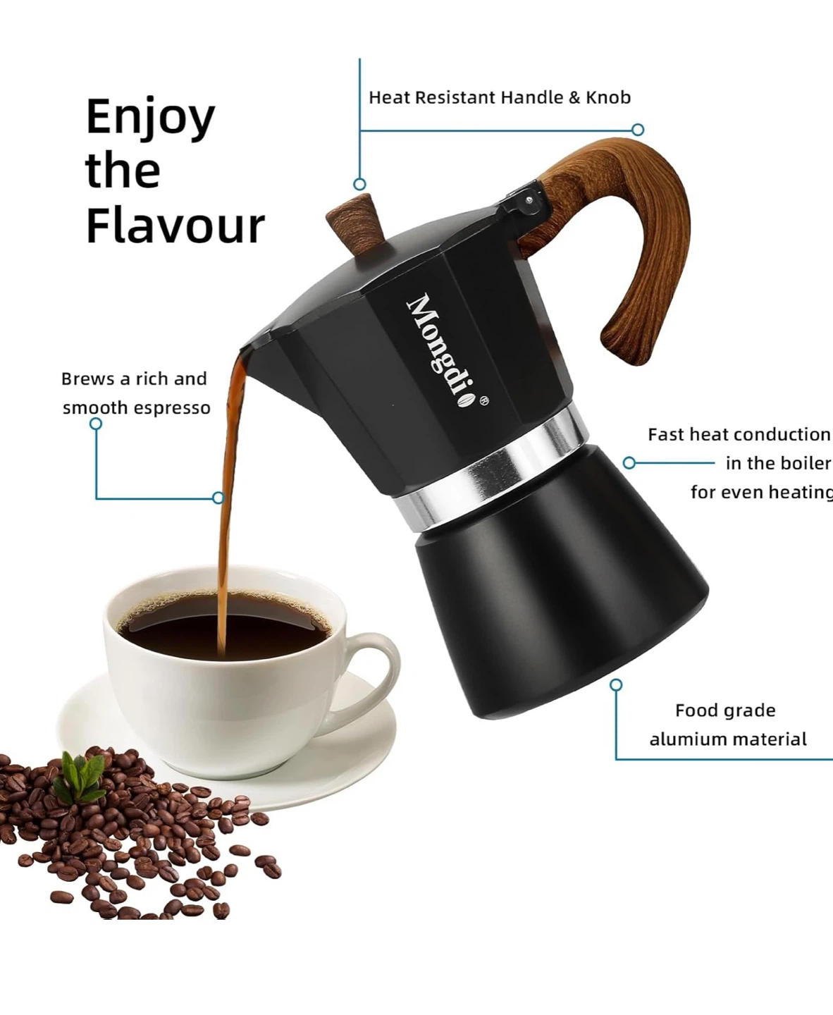 Mongdio 3 Cup Moka Pot Coffee Maker - photo 2