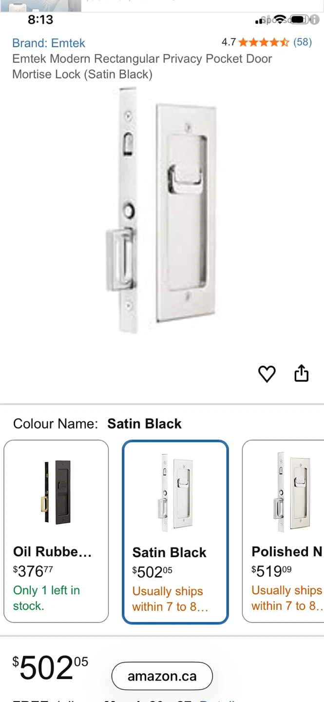 Emtek Modern Rectangular Pocket Door Mortise Lock - Satin Black - photo 5