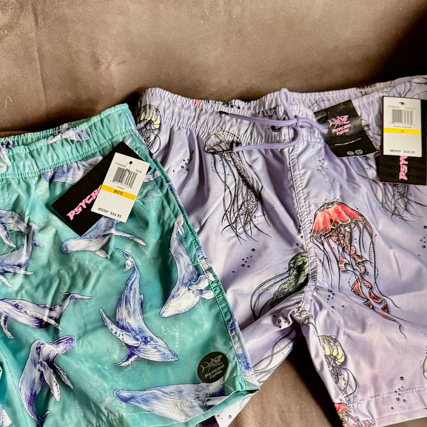 PSYCHO TUNA Swim Trunks Whale & Jellyfish Print Size Medium - photo 2